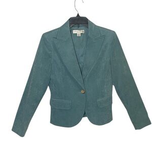 CASUAL CORNER STRETCH WOMENS TEAL COLOR CORDUROY BLAZER JACKET SIZE 2